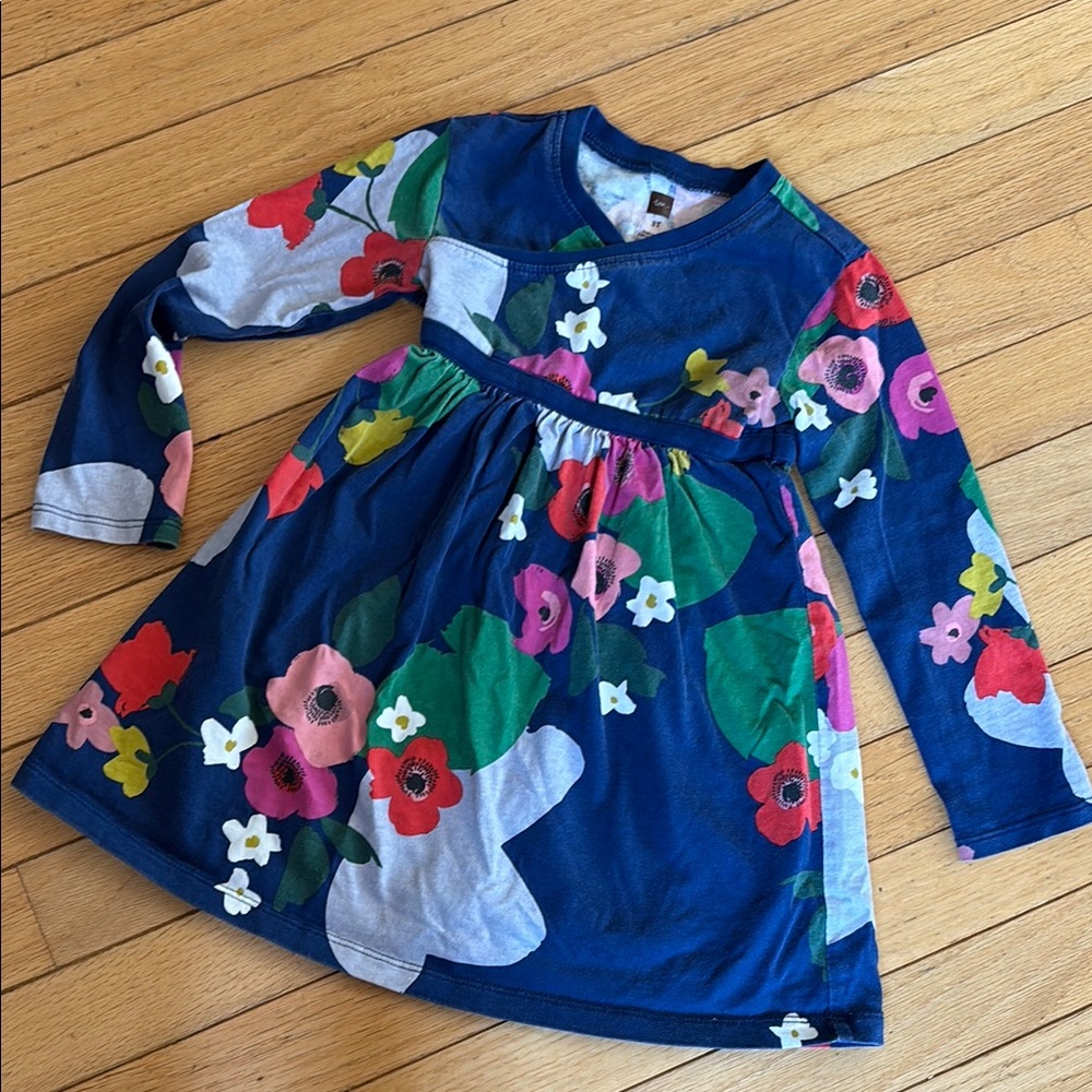 Tea Collection girls long sleeve faux wrap floral print dress size 3T